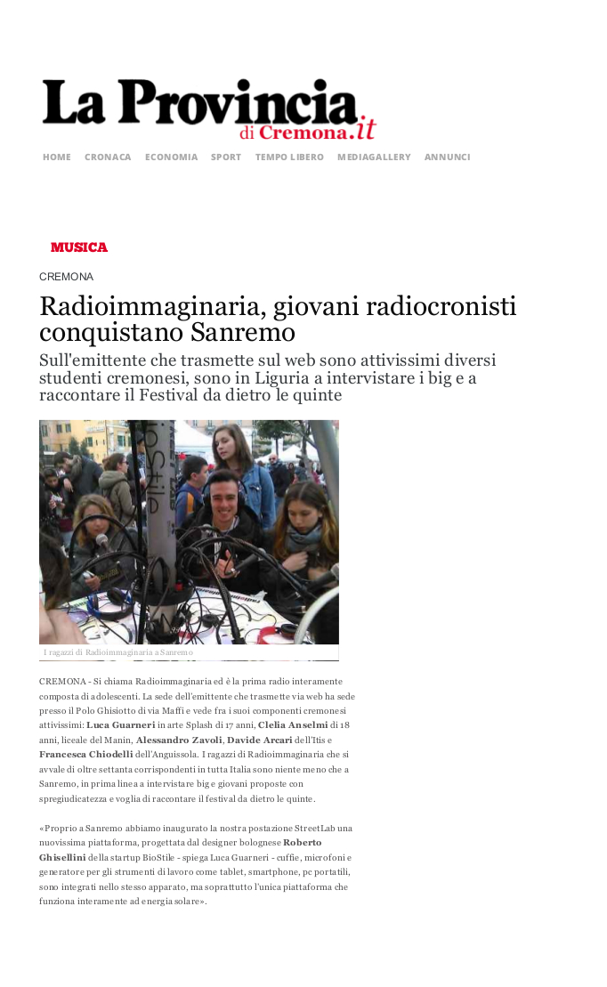 Radioimmaginaria, giovani radiocronisti conquistano Sanremo - La Provincia