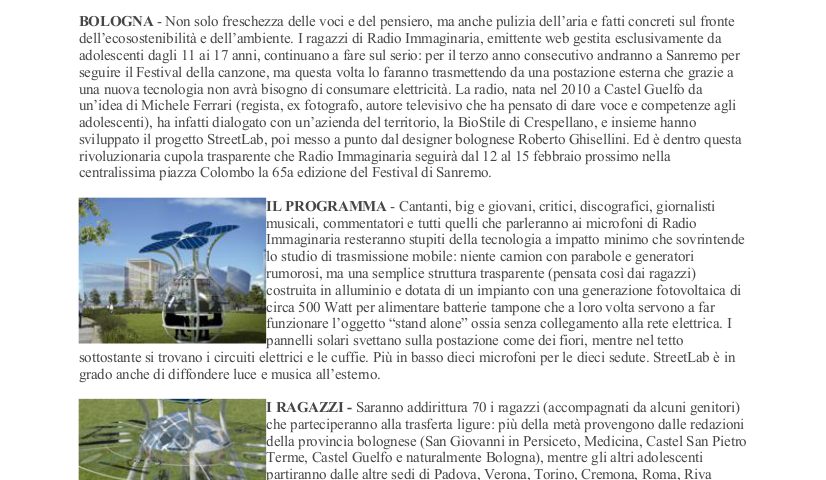 Radio Immaginaria e BioStile a Sanremo_ Corriere della Sera 9 Febbraio 2015