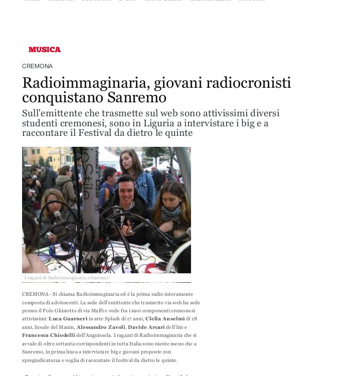 Radioimmaginaria, giovani radiocronisti conquistano Sanremo - La Provincia